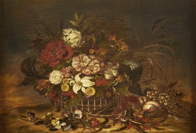 Flowers in a Basket with Fruit by Thomas Lister